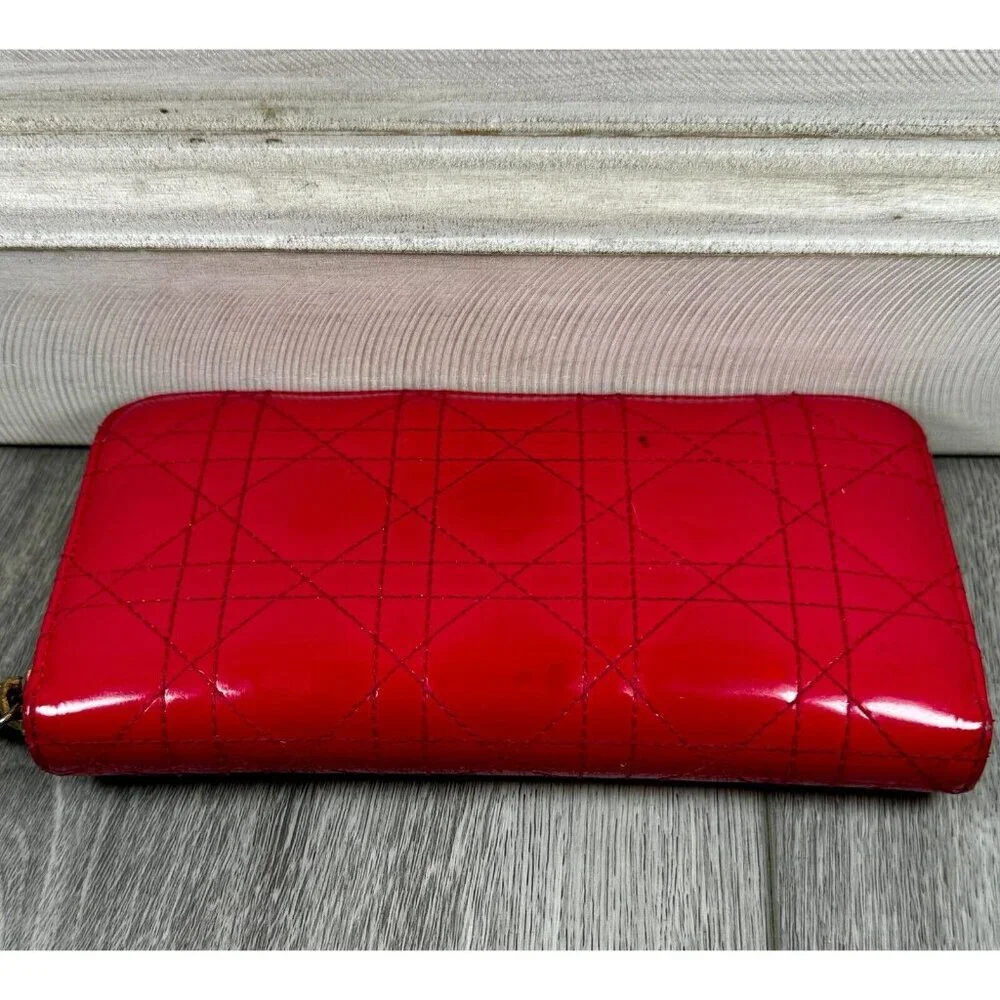 Lady Dior Passion Pink Patent Cannage Calfskin Continental Zip Around Wallet